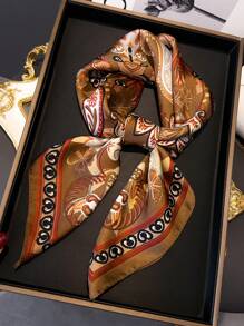 1条复古佩斯利印花丝质方巾，夏季发带领带头巾，适合休闲、度假、旅游等各种场合 - 杏色 - 查看 10