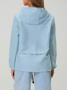 Women Packable Rain Jacket, Outdoor Hooded Windbreaker With Adjustable Drawstring - 藍色 - 查看 6