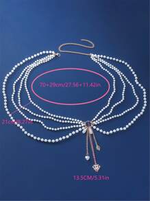 Graceful Multi-Layer Handmade (Faux) Pearl Woven Necklace/Shoulder Chain, Adjustable Length, Suitable For Party, Bikini Top, Beach Cover-Up And All Seasons - White - View 8