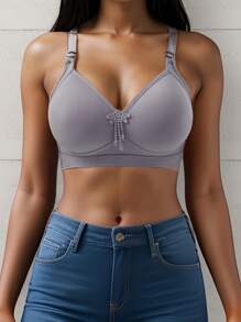 Set de 3 piezas de lencería con sujetador sin aros que levanta y sostiene, unicolor, ropa interior cómoda para uso en el hogar