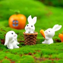 4pcs Micro Landscape Cartoon Cute Animal Rabbit, Carrot, Rabbit Basket, Small House Resin Accessories - Desktop Decor, Easter Decorations, Party Decor