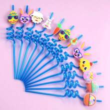 12Pcs Reusable Spiral Straws, Easter Themed Straws, Made Of Pet Material, Suitable For Party Gifts, Perfect For Easter Celebration, Camping Party, School Events, Holiday Parties, Weddings, Parties, Beach Decorations, Easter Gifts, Kitchen Accessories - Multicolor - View 14