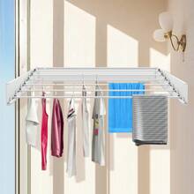 Wall Mount Telescopic Drying Rack Clothes Towel Airer Folding Dryer 100cm 6 Rods - White - View 6