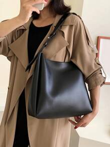 Minimalist High-End Fashion Large Capacity Mother Design Daily Commute Retro Casual Chic Solid Color Shoulder Bag For Women - Black - View 5