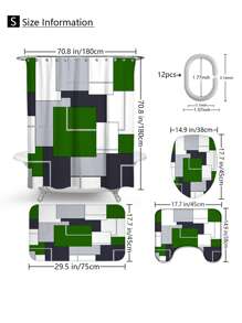 1pc/4pcs Bohemian Marble Block Geometric Shower Curtain Set, Vintage Elegant Marble Block Print Shower Curtain, Creating Unique Bathroom Decor. Waterproof Shower Curtain With 12 Hooks, Bath Mat, Toilet U-Shaped Pad, Toilet Lid Cover, Bathroom Partition, Bathroom Accessories, Bathroom Decoration