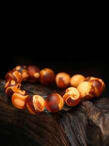 2025 New Hot Selling Amber Resin Bead Bracelet, Single Strand Round Bead Bracelet, Fashionable Men's Jewelry, Elastic Buddha Bead Bracelet, Valentine's Day Gift, Gift For Boyfriend, Gift For Dad - Bracelet - View 14