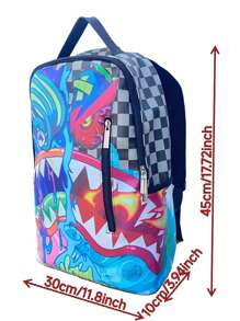 New Fashionable Men's Shark Mouth Design Backpack, Large Capacity Travel Backpack With Laptop Compartment, Autumn/Winter Holiday Travel Essential, Student Laptop Bag, Camping Hiking Backpack, Holiday & Valentine's Day Gift - Black and White - View 3