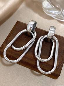 1Pair Double Circle Square Earrings Golden Dangle Earrings For Women Stainless Steel Earrings For Daily Party Birthday Christmas Jewelry Gifts