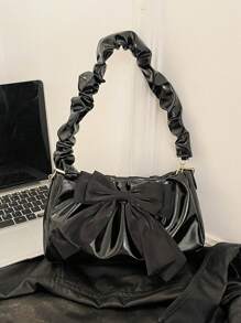 Modieuze geplooide wolkentas, handtas met magnetische gespsluiting, grote capaciteit strikversiering crossbodytas, glitter PU-materiaal kleine tas geschikt voor verschillende dagelijkse toepassingen