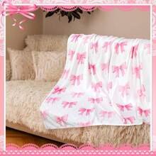 Buryeah Coquette Pink Bow Throw Blanket Pink Bow Ribbon Winter Farmhouse Blanket Couch Sofa Soft Warm Bed Blankets For Women Friends Gifts, Various Sizes - 水彩蝴蝶結 - 查看 3