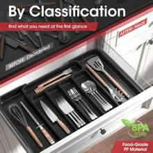 Silverware Organizer - Expandable Kitchen Drawer Organizer, Adjustable Utensil Organizer, Cutlery Tray For Forks, Knives, Multipurpose Kitchen Organizers And Storage Solution, Black, Medium UWJJ - Black - View 6