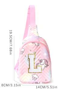 1 件 26 个英文字母刺绣粉色绗缝可爱独角兽斜挎包适合女孩卡哇伊可调节肩带便携式胸包适合徒步旅行、度假和日常通勤儿童节日礼物
