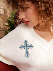 时尚水钻胸针 女士礼服西装别针配饰 派对宴会礼物 - Cross - 查看 7