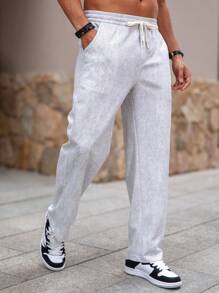 1 szt. Męskie letnie luźne, swobodne spodnie z prostymi nogawkami, lekkie, oddychające, elastyczne, regulowane, ściągane sznurkiem, skośna kieszeń, odpowiednie do codziennego noszenia, na ulicę, do sportu