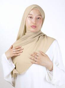 1pc Women Classic Casual Pullover Instant Chiffon Scarf, Solid Color Comfortable Breathable Modal Material Neck Wrap, Head Wrap, Snood All-In-One, Suitable For Daily Use For Dress - Beige - View 6