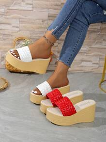 Women's Plus Size Woven Wedge Platform Sandals, High Heel Waterproof Slippers