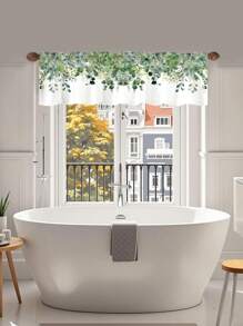 1pc Spring Green Eucalyptus Leaves Valances Watercolor Plants Rod Pocket Short Curtains 54.3*17.7 Inches Kitchen Bathroom Living Room Bedroom Window Treatments Decoration Supplies Soft And Durable