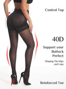 1pc 20D/40D High Waist Shaping Sexy Pantyhose, Cozy - Black - View 2