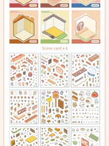 18/34 pièces Mini autocollants décoratifs pour maison, autocollants de scène (12/24 pièces de motifs + 6/12 pièces de carton de montage), autocollants de paysage de maison miniature 3D pour enfants, DIY, scrapbooking, jouets, réutilisables, options de taille multiples