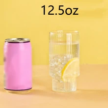2pcs Ribbed Drinking Glass Set, 12.8oz Vintage Glass Cup, Ribbed Glassware, Highball Glass, Clear Glass Cup, Cocktail, Iced Coffee, Juice, Mojito, Decorative, Gift