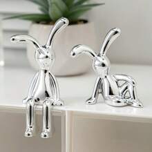 3/6pcs Mini Rabbit Statue Set, Nordic Style Long Ear Rabbit Decor, Plastic Silver, Includes 3 Standing And 3 Laying, Suitable For New Year, Car And Home Decor, Indoor Use, Living Room Decoration