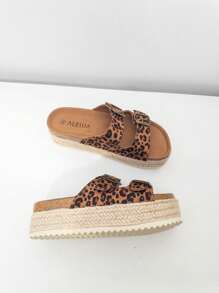 Women's Esparto Style Platform Sandal, With Non-Slip And Thick Sole, Open Toe Sandal For Summer Vacation, With High Quality And Comfort, Ideal For Everyday, Students And University, Estimated Delivery 1-3 Business Days (Peninsula) - 豹 - 查看 4