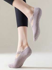 1/2/3/5 双女式踝袜、防滑硅胶底抓地袜、交叉绑带室内瑜伽袜、舞蹈健身袜 - 彩色 - 查看 8