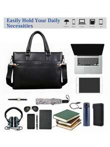 HOVI'S Men's Black Briefcase - Stylish And Minimalist Large Capacity Multi-Functional Business Crossbody Bag, Perfect For Travel And Laptop Storage Vintage