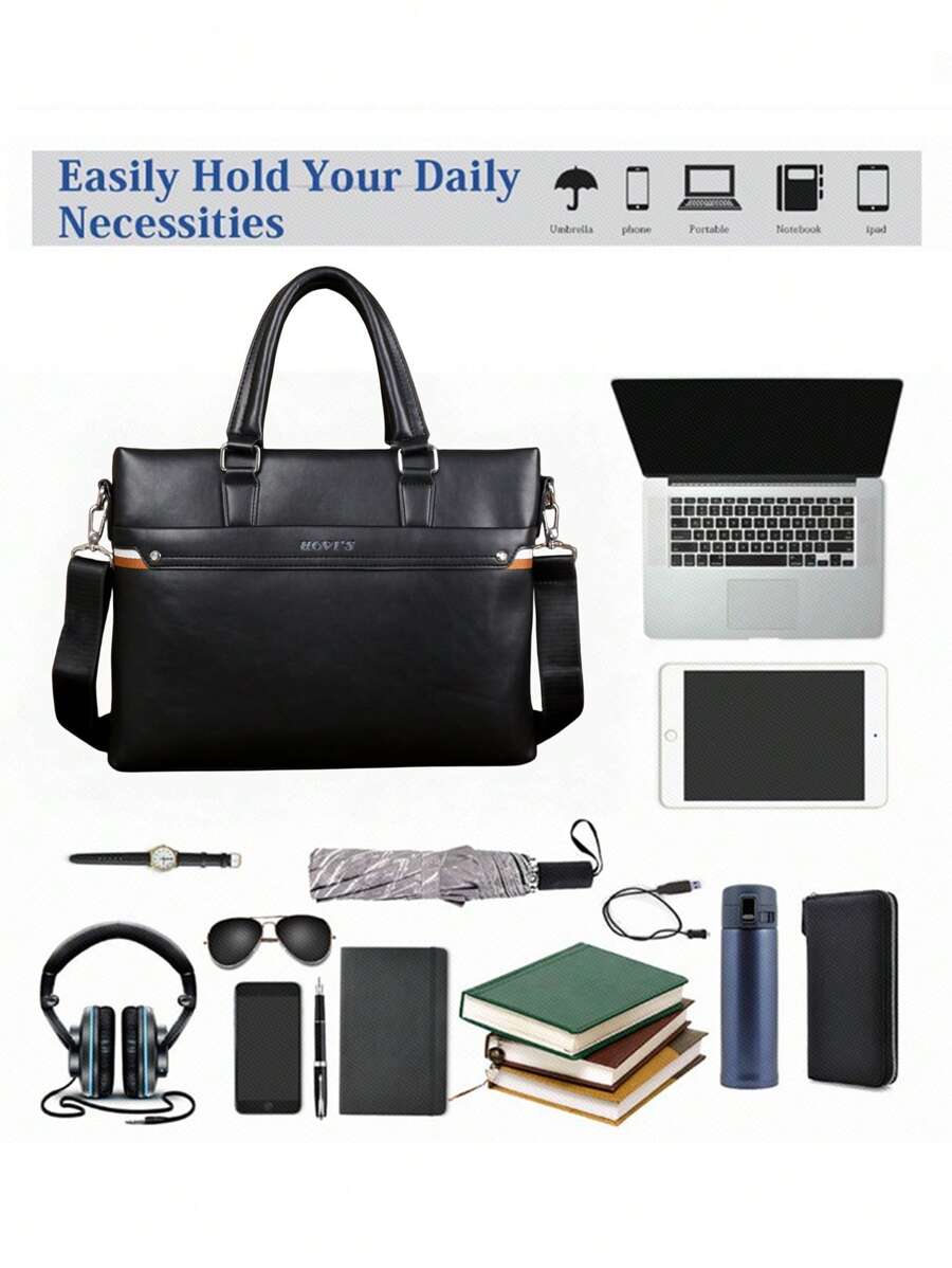HOVI'S Men's Black Briefcase - Stylish And Minimalist Large Capacity Multi-Functional Business Crossbody Bag, Perfect For Travel And Laptop Storage Vintage