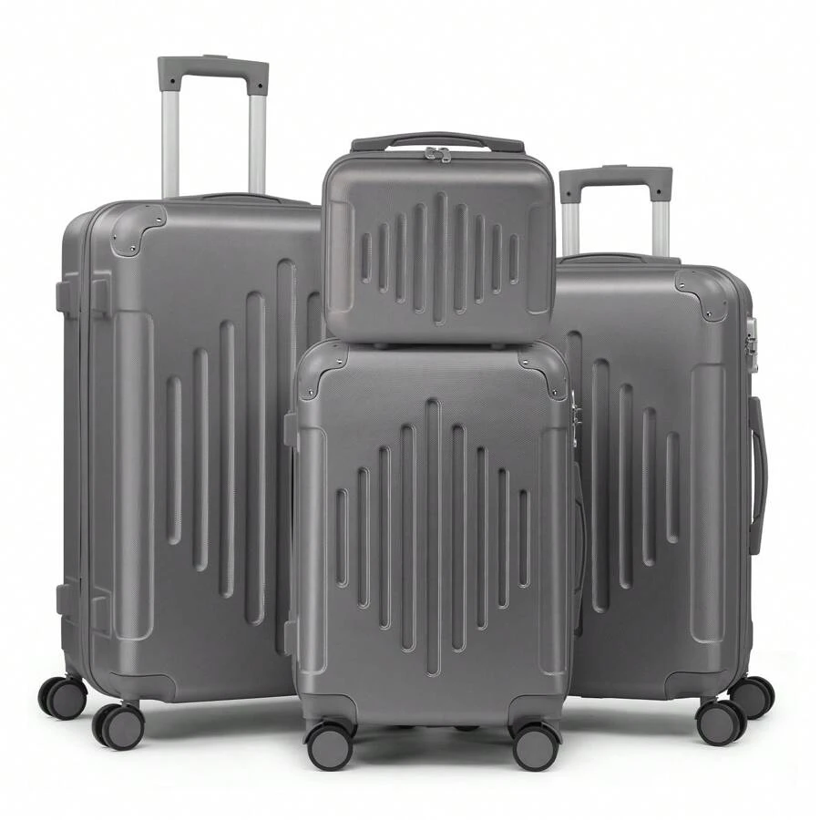 Lightweight Multifunctional Travel Suitcase With 360° Spinner Wheels, 4 Pieces, 12/20/24/28 Inch, Durable Hard Shell, Corner Protection - Dark Grey - View 1
