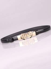 Elegant Rose Floral Thin Waist Belt For Girls - Versatile Skirt Accessory, Snug Fit Faux Leather With Alloy Buckle - one-size - View 2