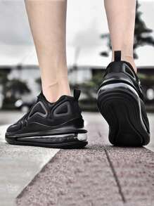 Hombres de moda negro con cordones zapatos deportivos casuales, al aire libre resistente al desgaste antideslizante amortiguador de aire zapatos para correr, ligero y transpirable zapatos de los hombres casuales de tenis, adecuado para todos los días, los deportes, el trabajo de fútbol, baloncesto - Negro - Ver 2