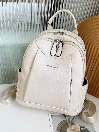 LECEY Women's Large Capacity Letter Pattern Backpack, Minimalist Design, Back To School, School Essential Stuff For Women, Girls & Students, Perfectly Matching With Backpack Accessories, Preppy Backpack For School