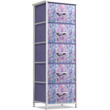 Tie-Dye Purple Fabric Dresser For Kids - 5-Drawer Chest, Tall Storage Tower - For Bedroom, Closet, Playroom, Nursery - With Steel Frame, Fabric Bins, Wood Handle - Purple - View 1
