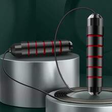 1pc Black & Red Steel Wire Jump Rope, Non-Slip, Sweat-Absorbent, Breathable, 3 Meters Total Length, Adjustable, For Adult & Student Sports, Fitness, Weight Loss, Fat Burning Training - Black Red - View 3