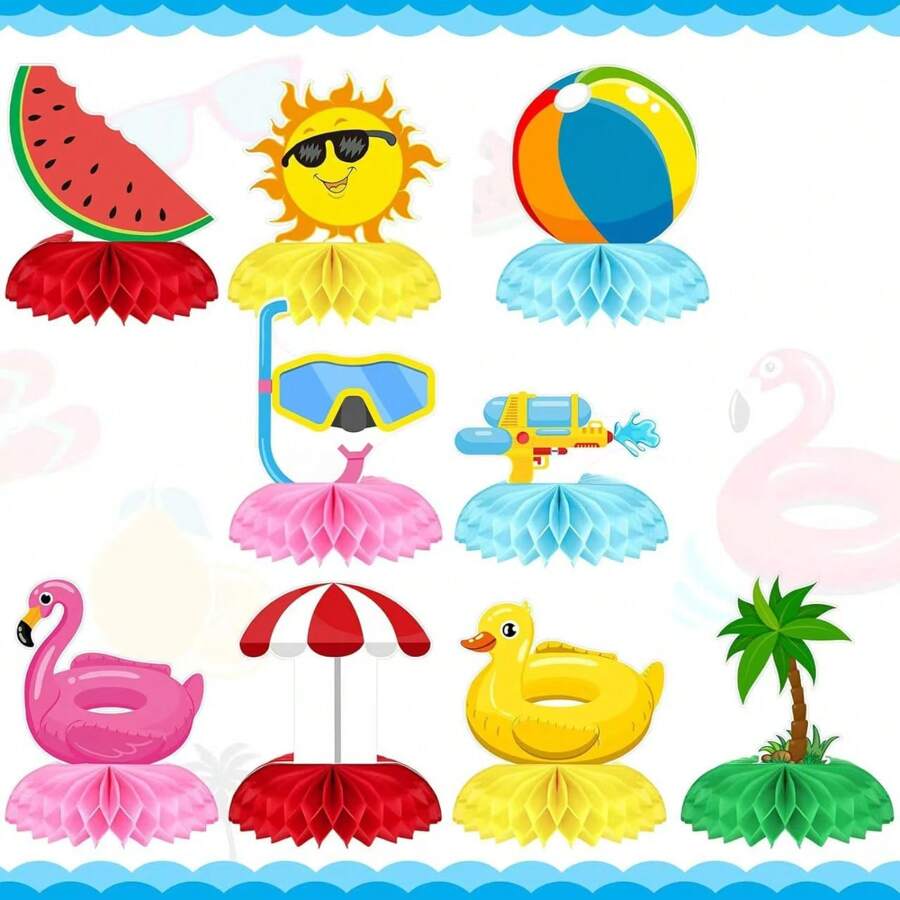 9pcs/Set Hawaiian Theme Honeycomb Ornament Decoration, Hawaiian Theme Decoration Supplies, Hawaiian Birthday Decorations Room Decorations Table Centerpieces, Birthday Gift Party Favors - Multicolor - View 1