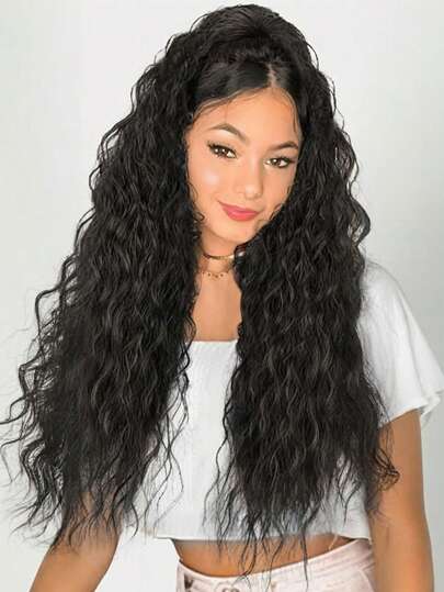 Drawstring Ponytail Extensions For Women Long Deep Wave Ponytail Extensions 24"Curly Wave Ponytail Extensions Synthetic Put In Pony Tails Hair Extensions