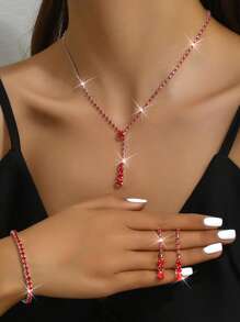 Túi cầm tay trang trí tiệc bướm thanh lịch cho nữ có dây đeo xích, túi đeo vai, túi đựng đồ buổi tối. Bộ 3 món kèm vòng cổ pha lê hình trái tim và hoa tai - Đỏ - Xem 7