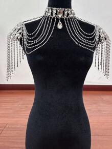 Cuier 1PC Gorgeous Rhinestone Glass Shoulder Chain With Tassel For Wedding Bridal Off Shoulder Dress Crystal Glass Accessories - B款流蘇肩鏈 - 查看 4