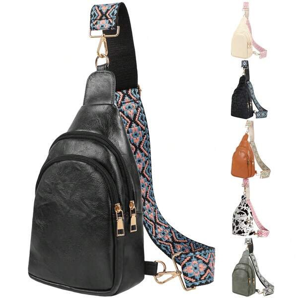 1pc Various Colors Available For Crossbody Bag Chest Bag PU Leather Backpack Waist Bag Suitable For Women Cycling Sports Travel