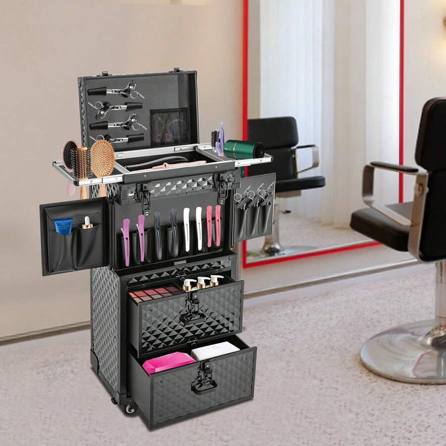 Make-Up Rolling Cosmetic Case Cosmetic Case Makeup Case Trolley Hairdressing Case Cosmetic Case Makeup Case Trolley Beauty Case Hairdressing Case Jewelry Case