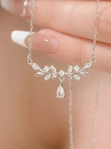1pc Elegant & Fashionable Pure Silver Plated Gold Wheat Ear Necklace, Great Gift