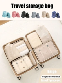 7pcs Travel Packing Cubes Organizer Set, Clothes Underwear Packing Bags, Portable Cosmetic Bag, Waterproof Large Capacity Luggage Storage Bags