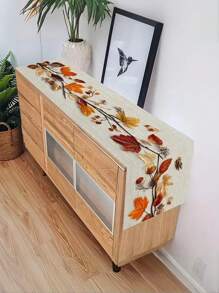 Camino de mesa con hojas de otoño, diseño de follaje otoñal al estilo europeo, mantel rectangular tejido 100% de lino, para fiestas, cocina, chimenea, comedor y decoración de hogar rústico