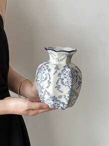 1 قطعة إناء سيراميك، إناء سيراميك فرنسي قديم بزخارف زهرية، تصميم فم موجي دائري، إناء زهور ديكور منزلي أنيق على الطاولة، إناء عالي الجودة، للغرفة المعيشة، إناء زهور المكتب، ديكور، زينة الزفاف - متعدد الألوان - مشاهدة 10