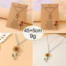 Goodwaro 1pc Delicate Rhinestone Inlaid Choker Necklace, Sunflower & Blessing Pendant, Women