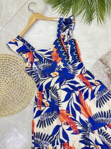 Long Dress PRINTED With Lining In CREPE Fabric, Beautiful And Fashionable - Royal Blue - View 4