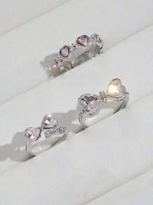 Juego de 3 anillos decorativos con estilo Y2K para niñas con mariposa, corazón y decoración de rhinestones - Perfecto para citas, fiestas, regalos del Día de San Valentín o uso diario