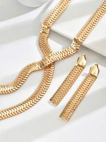 3pcs/Set Y-Shaped Fashion Elegant Exaggerated Versatile Party European And American Personalized Set Necklaces & Earrings - Yellow Gold - View 4