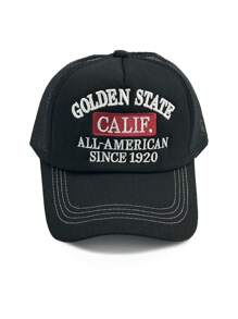 1 件装男士刺绣硬顶棒球帽，休闲美式街头卡车司机帽，百搭网眼帽